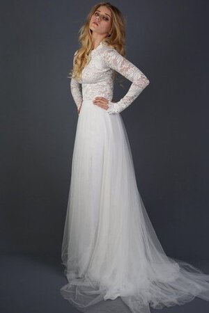 Robe de mariée modeste distinguee avec manche longue de traîne moyenne en tulle