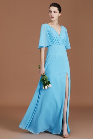 Robe demoiselle d'honneur en chiffon avec manche 1/2 a-ligne séduisant naturel