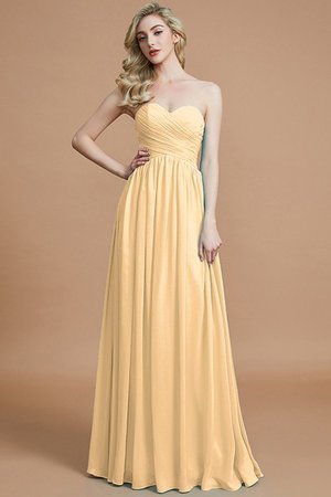 Robe demoiselle d'honneur naturel en chiffon ruché jusqu'au sol manche nulle