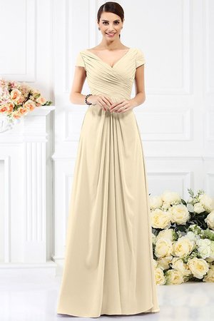 Robe demoiselle d'honneur longue plissé de col en v de princesse avec chiffon