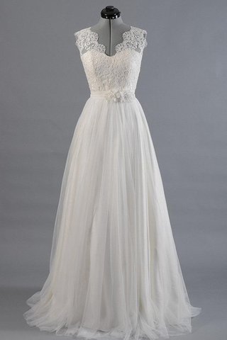 Robe de mariée simple longueur au ras du sol ceinture avec fleurs avec décoration dentelle