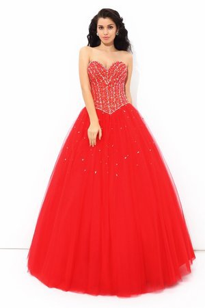 Robe de quinceanera longue manche nulle cordon avec perle longueur au niveau de sol