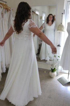 Robe de mariée a-ligne en dentelle avec zip lache avec manche courte