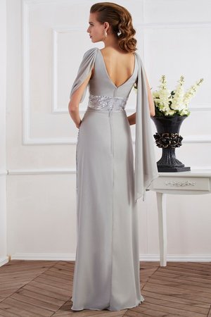 Robe de soirée brillant longue v encolure avec manche courte avec chiffon