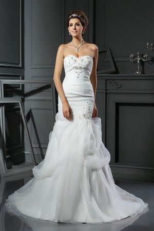 Robe de mariée longue cordon de traîne mi-longue col en forme de cœur de sirène