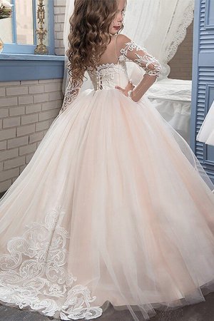 Robe cortège fille naturel en tulle avec manche longue avec fleurs de mode de bal