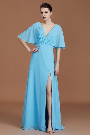 Robe demoiselle d'honneur en chiffon avec manche 1/2 a-ligne séduisant naturel