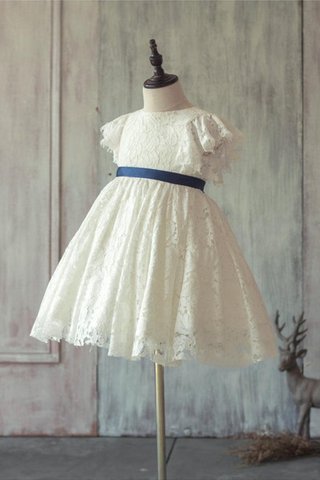 Robe cortège fille avec décoration dentelle manche nulle avec ruban a-ligne elevé