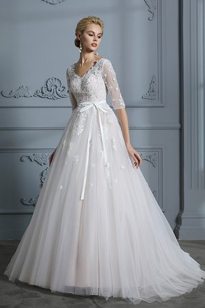 Robe de mariée de mode de bal énergique de traîne moyenne en 1/2 manche naturel