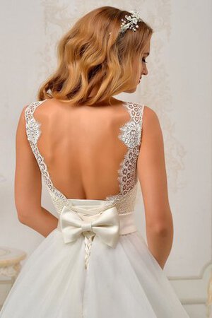 Robe de mariée naturel en dentelle manche nulle avec nœud ligne a