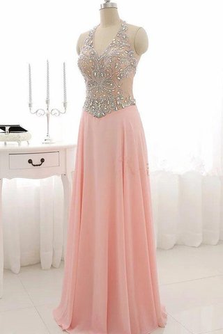 Robe de bal distinguee en chiffon avec perle avec fronce sans dos