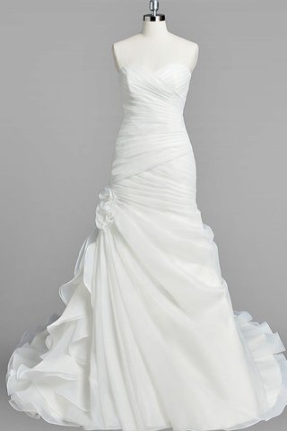 Robe de mariée naturel col en forme de cœur manche nulle ruché en organza