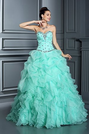 Robe de quinceanera manche nulle de col en cœur en organza avec perle jusqu'au sol