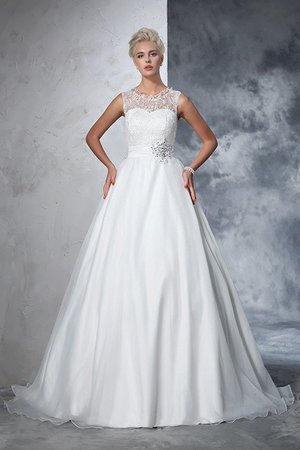 Robe de mariée longue avec décoration dentelle de traîne mi-longue manche nulle