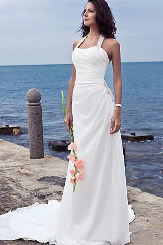 Robe de mariée naturel de fourreau dénudé avec perle de traîne moyenne