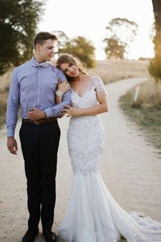 Robe de mariée plissage en dentelle jusqu'au sol avec manche épeules enveloppants de sirène