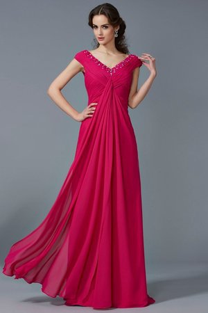 Robe de soirée longue avec manche courte en chiffon de col en v a-ligne