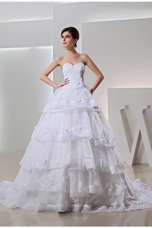 Robe de mariée appliques de col en cœur de traîne mi-longue cordon de mode de bal