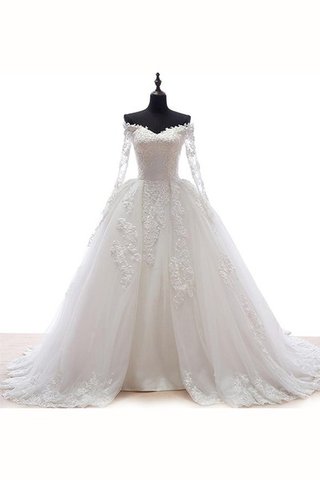 Robe de mariée naturel en tulle col en forme de cœur appliques avec décoration dentelle