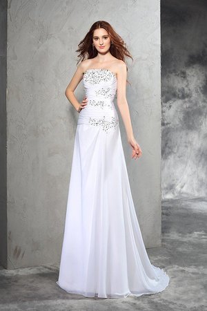 Robe de mariée naturel de traîne courte avec chiffon gaine avec perle