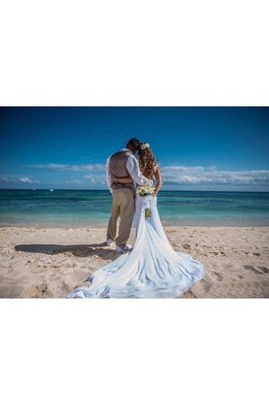 Robe de mariée appliques avec décoration dentelle de traîne mi-longue en plage en chiffon