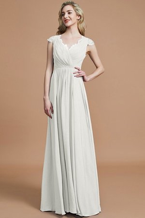 Robe demoiselle d'honneur naturel avec chiffon v encolure de princesse ligne a