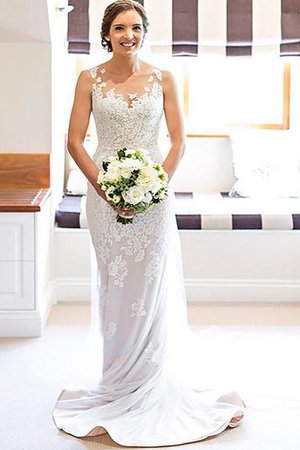 Robe de mariée naturel manche nulle maillot avec décoration dentelle appliques