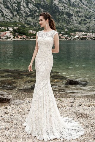 Robe de mariée romantique collant de col bateau au niveau de cou de traîne moyenne