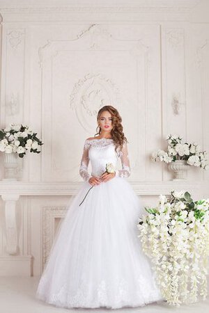 Robe de mariée ruché avec perle de traîne courte avec manche longue cordon