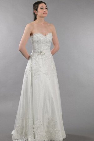 Robe de mariée distinguee de traîne courte boutonné ligne a en dentelle