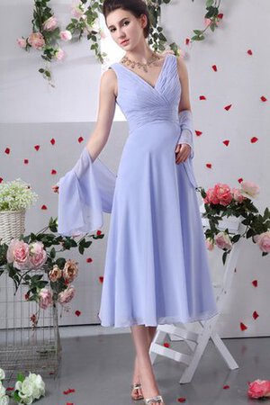 Robe mère de mariée manche nulle avec chiffon ruché a-ligne v encolure