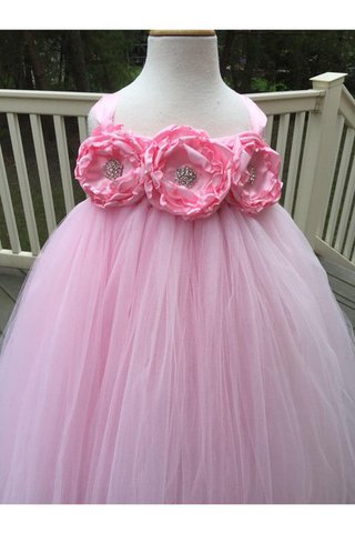 Robe cortège fille plissage en tulle manche nulle avec fleurs de tour de ceinture en haute