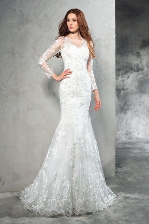 Robe de mariée naturel longue en forme avec manche longue de traîne courte