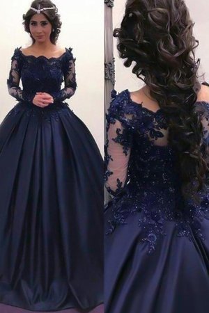 Robe de soirée avec manche longue de col bateau appliques passionnant naturel