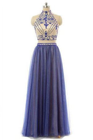 Robe de soirée jusqu'au sol avec chiffon manche nulle avec perle elevé