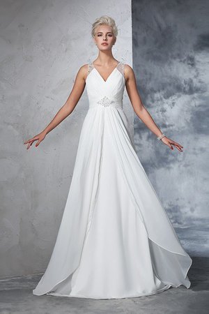 Robe de mariée longue avec chiffon ruché de princesse de tour de ceinture en haute