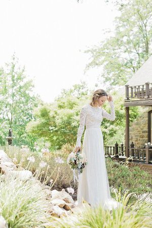 Robe de mariée modeste distinguee avec manche longue de traîne moyenne en tulle