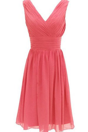 Robe demoiselle d'honneur naturel courte a-ligne avec chiffon v encolure