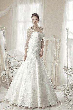 Robe de mariée naturel de traîne moyenne ligne a en dentelle manche nulle