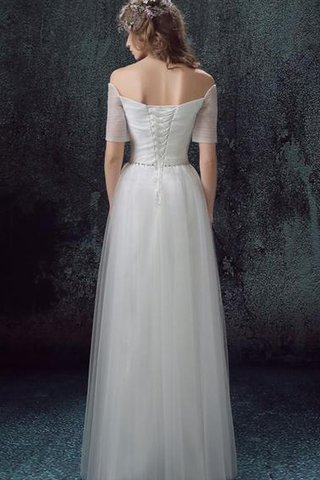 Robe de mariée ruché avec manche 1/2 d'epaule ajourée longueru au niveau de sol cordon