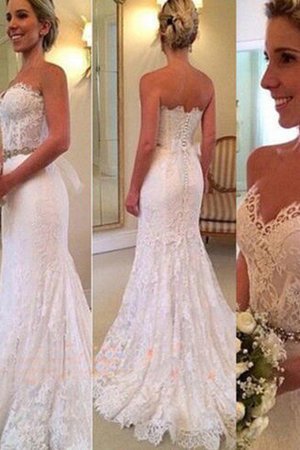 Robe de mariée appliques de traîne courte de sirène manche nulle brillant