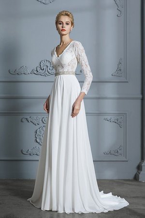 Robe de mariée passionnant avec manche 3/4 ligne a v encolure de princesse