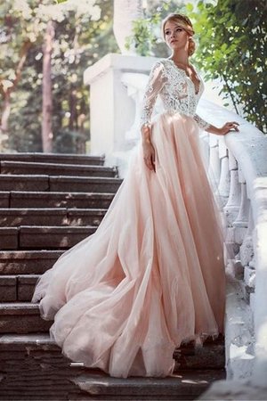 Robe de mariée avec zip délicat avec manche longue appliques de mode de bal