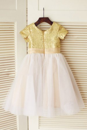 Robe cortège fille naturel ligne a de princesse en tissu pailleté col u profond