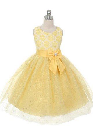 Robe cortège fille brillant encolure ronde manche nulle avec nœud a-ligne