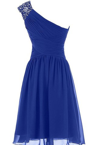 Robe demoiselle d'honneur naturel courte d'épaule asymétrique manche nulle avec chiffon