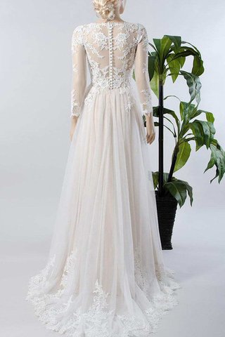 Robe de mariée plissage facile de col en v avec manche longue col u profond