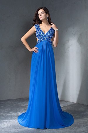 Robe de bal longue v encolure avec chiffon avec sans manches de traîne courte