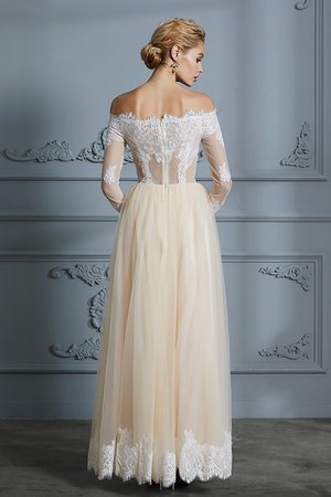 Robe de mariée a-ligne voyant longueur au ras du sol avec manche longue textile en tulle