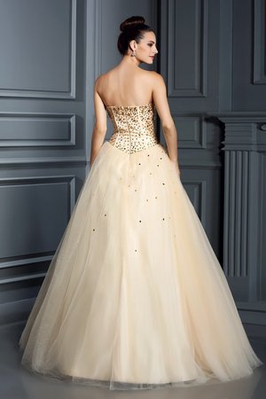 Robe de quinceanera longue manche nulle avec perle avec zip en satin